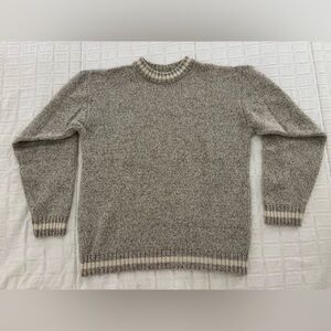 Vintage Retreat Wool Blend Crewneck Sweater Made In Canada Neutral Gray & Cream